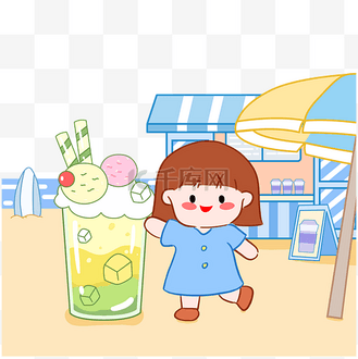 潮流夏天人物女孩买饮料