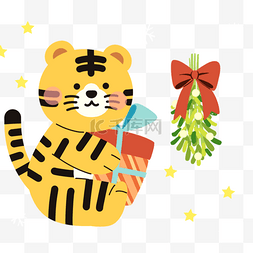 可爱的小老虎图片_圣诞节小老虎彩色可爱