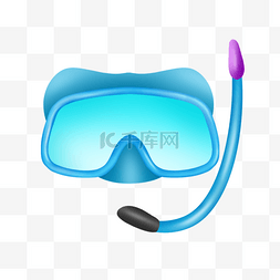 潜水蓝色眼镜呼吸管浮潜面罩写实