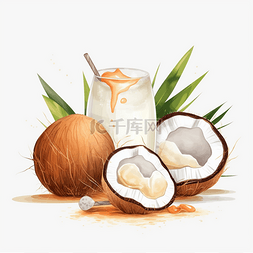椰汁饮料图片_白色手绘夏季椰汁饮料
