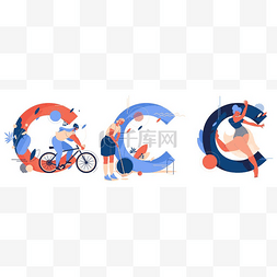 手绘代表图片_C代表自行车、槌球和当代舞蹈。