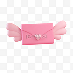 粉色C4D立体214情人节情书信封装饰