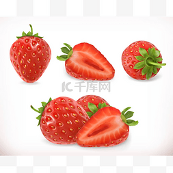 促销水果图片_草莓味的甜水果。3D矢量图标设置
