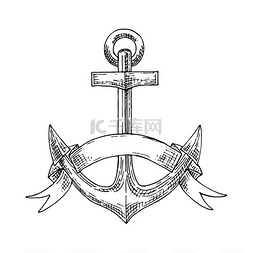 锚徽章图片_船徽上有海军锚的草图用优雅的缎