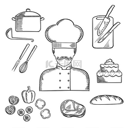 蛋糕的手绘图片_厨师专业手绘设计与素描的人在厨