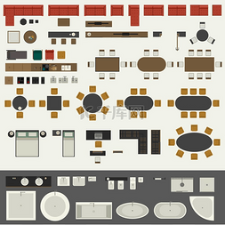 布局平面图图片_家具套装内部元素的图标集俯视图