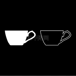 液体咖啡图片_茶杯图标轮廓集白色矢量插图平面