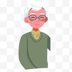 一头白发绿色毛衣戴眼镜祖父