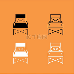 安慰图标图片_折叠椅黑色和白色设置图标。
