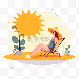 夏季扁平卡通日光浴度假