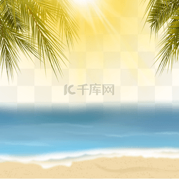 夏季沙滩阳光图片_夏季阳光落下沙滩海水边框