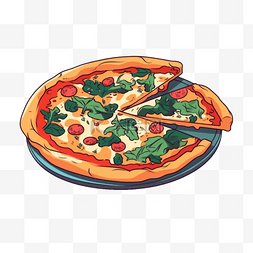 手绘披萨插画图片_扁平插画手绘免抠元素披萨