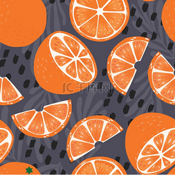 水果无缝图案，橙色的一半和切片
