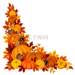 秋天的落叶手绘图片_角落里的背景与南瓜和秋天的落叶