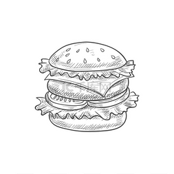 矢量奶酪汉堡图片_汉堡外卖食品独立芝士汉堡草图矢