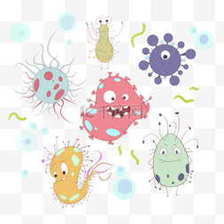 可爱的彩色卡通微生物