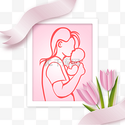 母亲节花卉方形相框剪影