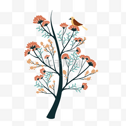 抽象植物春天花朵小鸟树