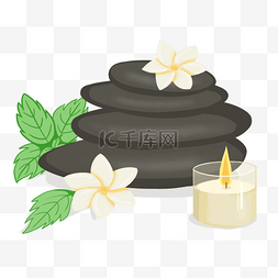 竹子背景插画图片_温泉石与蜡烛