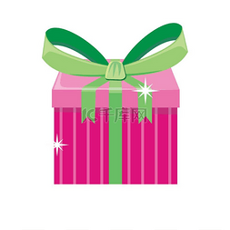 礼物盒子红色丝带图片_有绿色弓的圣诞节桃红色礼物盒。