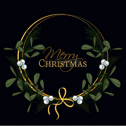 圣诞节槲寄生图片_带树枝和槲寄生的圣诞花环的矢量