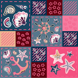 儿童织物图片_Nautical marine patchwork seamless pattern wi