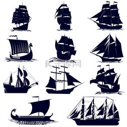 卡通老船图片_航行船舶的轮廓