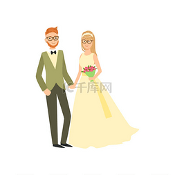 婚纱照片素材图片_新娘和新郎在眼镜新婚夫妇穿着传