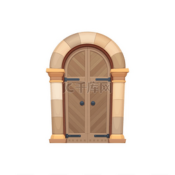堡垒图标图片_门、童话般的橡木门和石门、通往