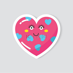 爱在情人节2月14图片_矢量贴纸粉红色的心，有一张可爱