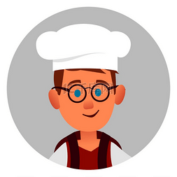 戴厨师帽的人图片_年轻人戴着眼镜，肩上背着深红色