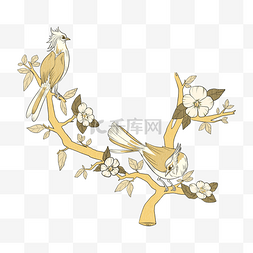 美式复古植物花鸟黄色