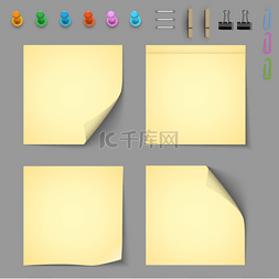 文具背景卡通图片_与元素用于附加纸黄色通知文件