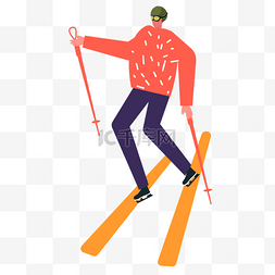 滑雪人物橙色滑雪板