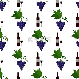 艺术形成图片_玻璃和瓶子里的红酒，蓝色葡萄串