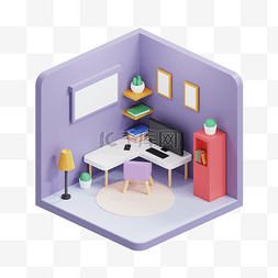 家具书房图片_3D立体书房书桌桌椅