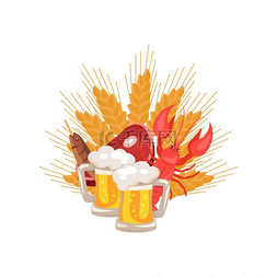 Octoberfest 矢量插图中的啤酒和小吃