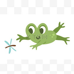 绿色的青蛙卡通图片_病媒青蛙跳着去找蜻蜓.有趣的林