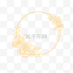 花卉圆形图片_金线花卉婚礼花朵边框