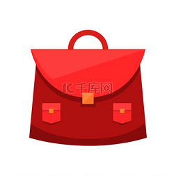 红色女学生包带金属夹和两个口袋