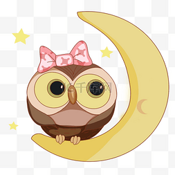 可爱月亮矢量图片_可爱的猫头鹰在月亮看星星