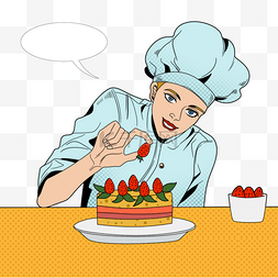 蛋糕厨师女图片_女厨师装饰蛋糕波普艺术