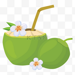 夏季饮品图片_开壳椰子饮料矢量图