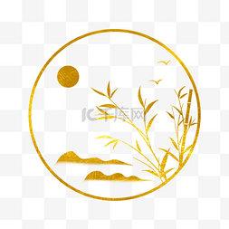 中秋烫金边框图片_金箔金边植物竹叶风景边框