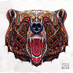 手绘棕色熊设计图片_咆哮的熊的图案的头