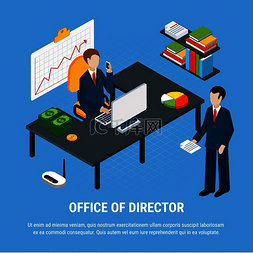 商务人士项目图片_商务人士等距背景组成与办公室内