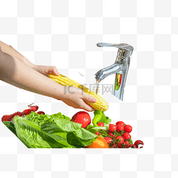 生菜西红柿图片_水龙头水洗蔬菜