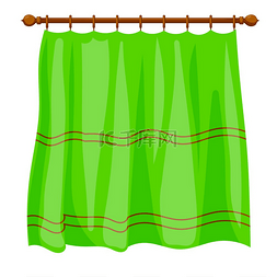绿色窗帘背景图片_矢量图的抽象卡通绿色窗帘在白色