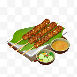 蓝色餐饮背景图片_泰国美食猪肉沙爹