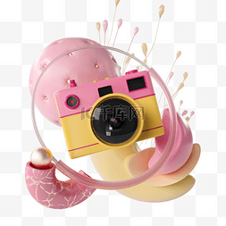 几何抽象创意图片_照相机粉色3d立体抽象创意